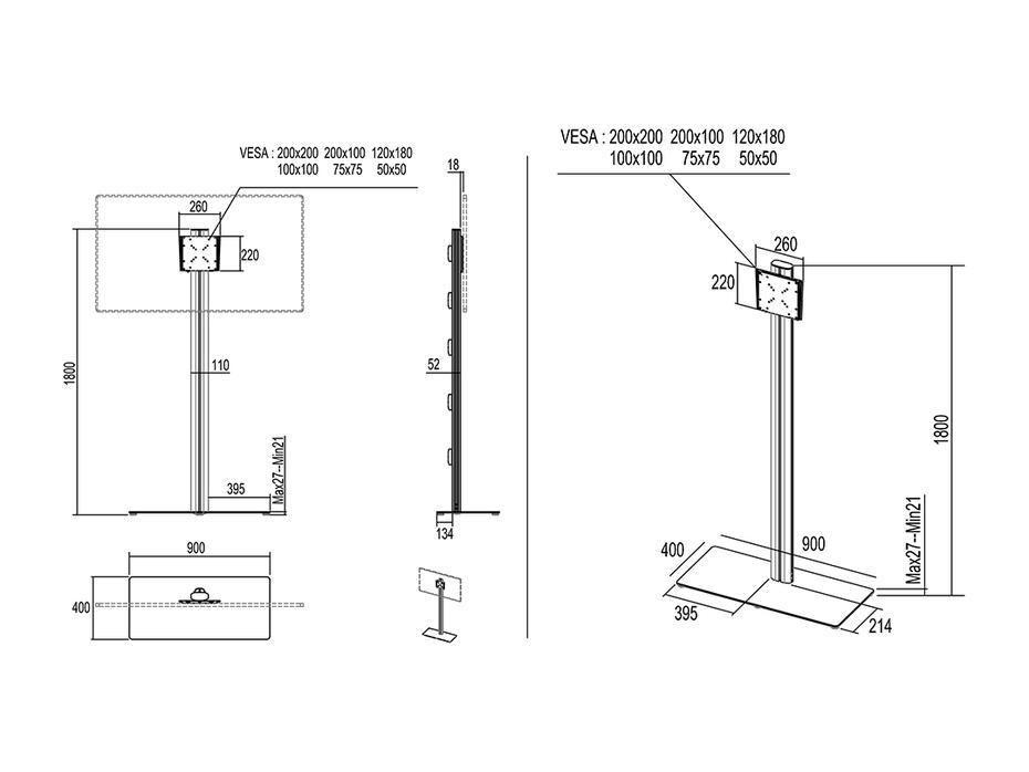M Display Stand 180 Single Silver Floorbas