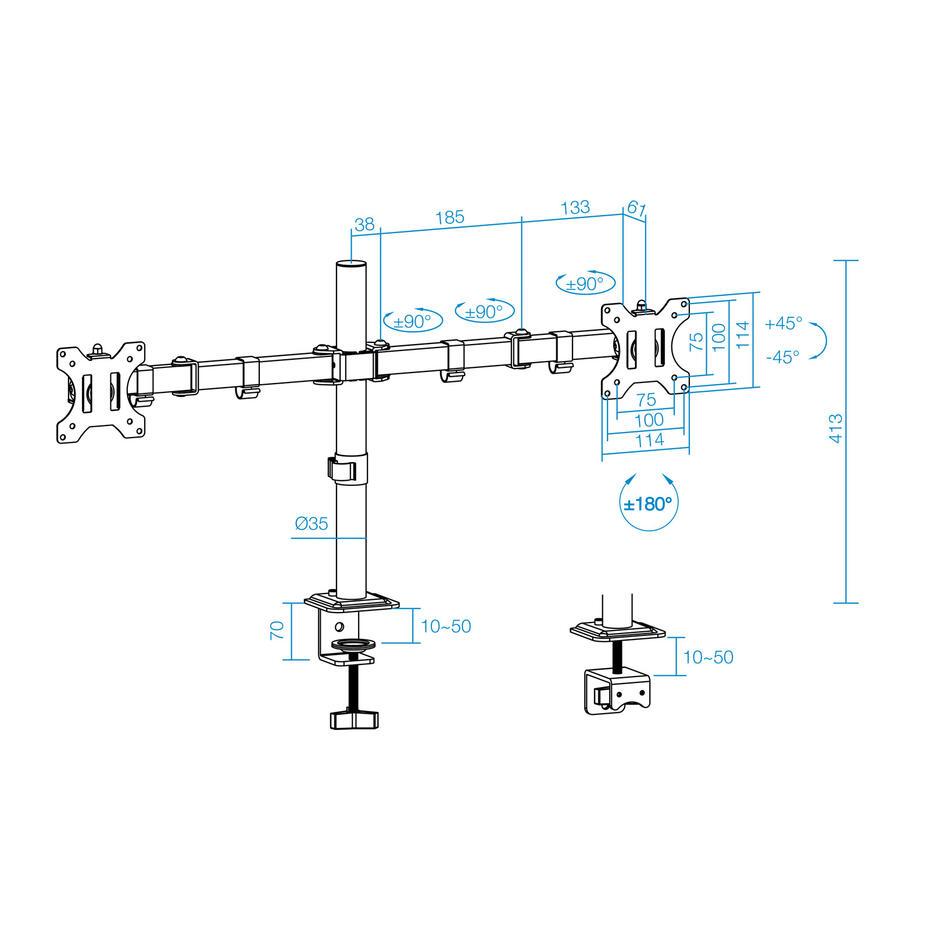 Suporte de Mesa para 2 Ecrãs 17-27 DB1802TN-B