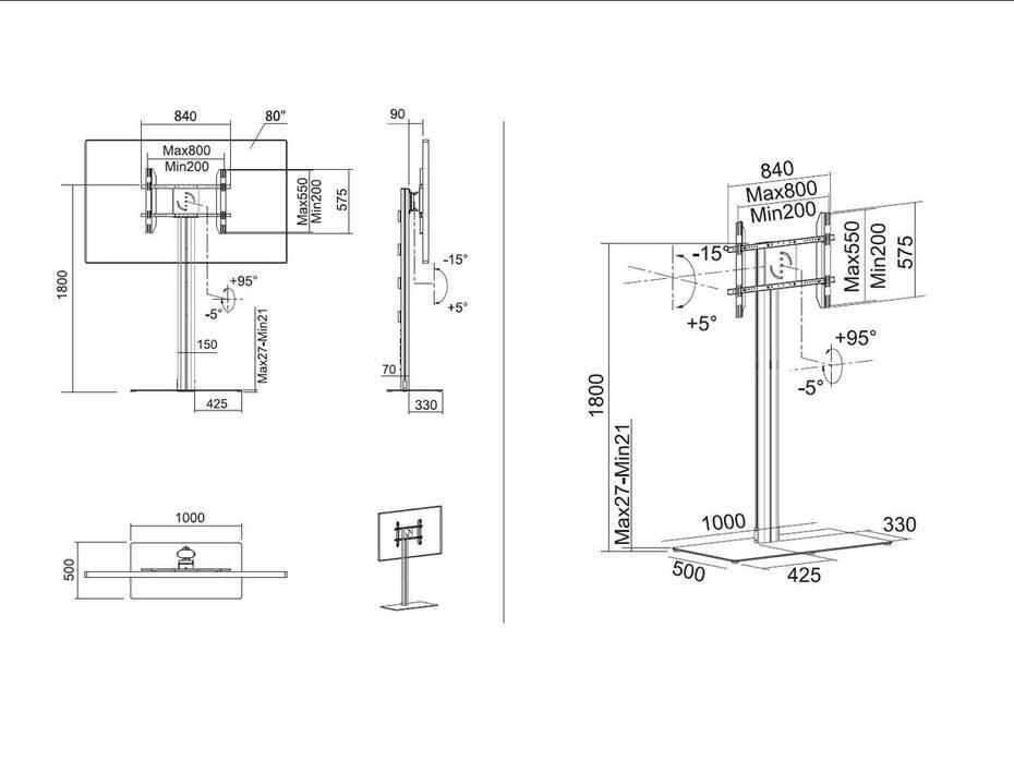 M Public Display Stand 180 HD Single Silver Floorbase