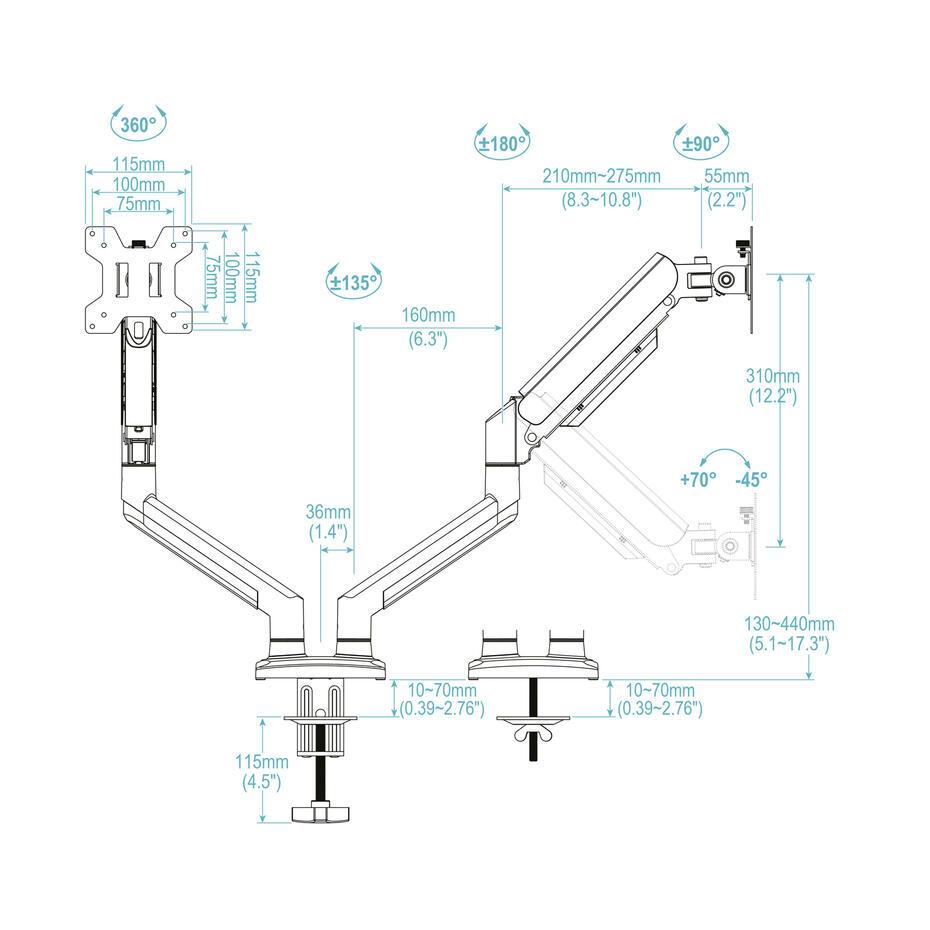 Suporte de Mesa para 2 Ecrãs 13-34 DB1434TNR-B