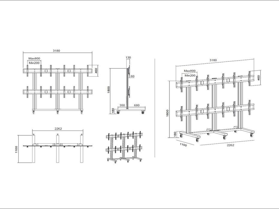 M Public Video Wall Stand 6-Screens 40-55
