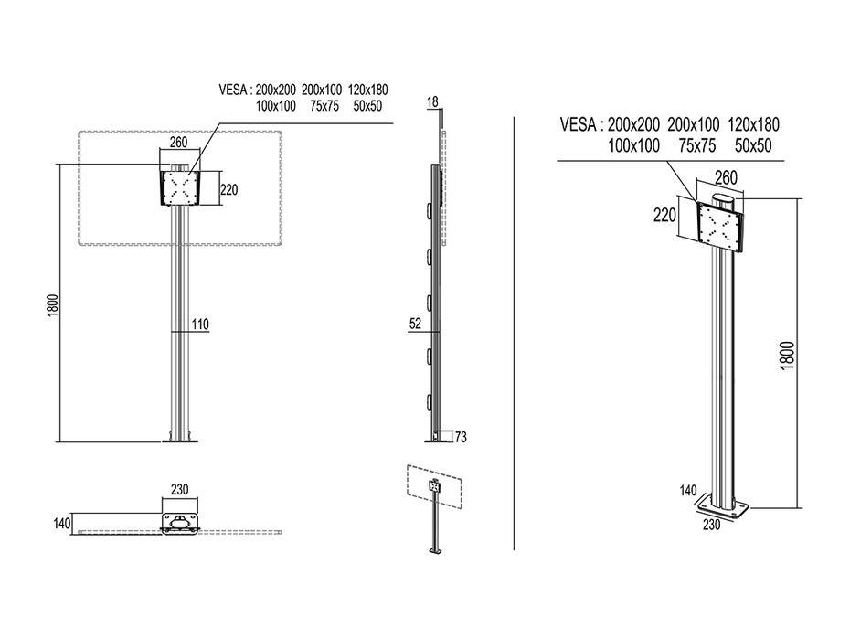 M Display Stand 180 Single Silver Floormount